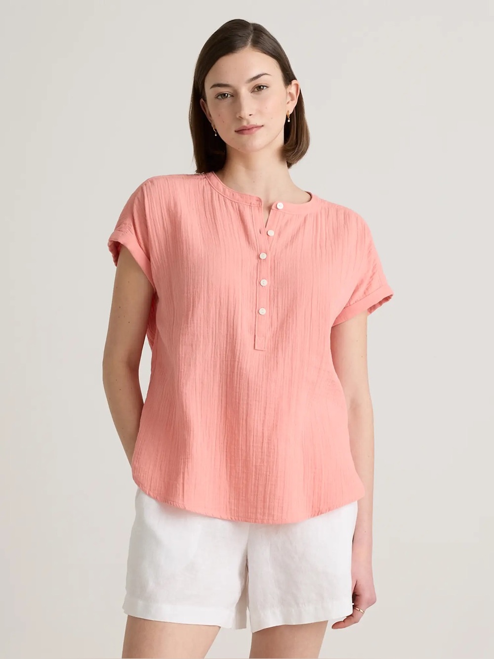 Quince Organic Cotton Gauze Roll Sleeve Relaxed Fit Shirt